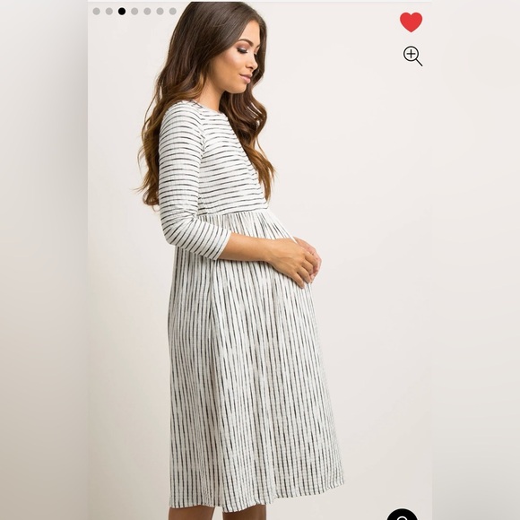 Pink Blush Like Love Ivory Ribbed Striped Maternity Midi Dress XL - Picture 3 of 9